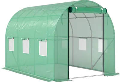 Produktbild von Gewächshaus ca. 3 x 2 x 2 m Foliengewächshaus mit 6 Fenster, Rolltür, UV-beständiger Folientunnel, Winterfest Tomatenhaus mit Erdanker, Grün,