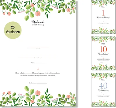 Produktbild von Frank Paperman® | Geschenke zum Hochzeitstag |Ehejubiläum | Urkunde Hochzeitstag | floral | Geschenkideen Hochzeitstag | blanko Vordruck DIN-A4-Format