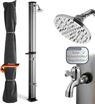 Produktbild von Outdoor Solardusche 35 Liter inkl. Wasserspeicher - Mit Abdeckung | Solar Gartendusche warmes Wasser Pooldusche Campingdusche