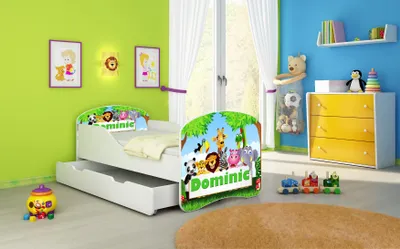 Produktbild von ACMA I Jugendbett Kinderbett Junior-Bett Komplett-Set mit Matratze Lattenrost Weiß 01 Zoo Name 160x80 + Bettkasten