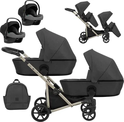 Image de Kunert BRAV DUO 3 en 1 poussette double avec 2x Cosmo, graphite et cadre champagne