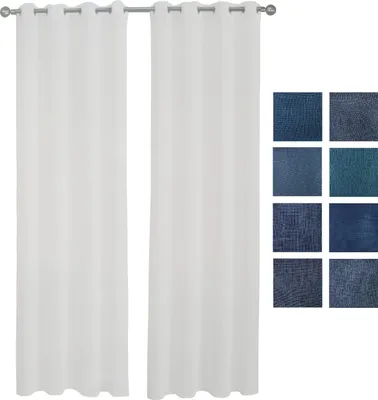 Produktbild von 2er Set Gardinen Vorhänge Ösenvorhang 140*240/250 cm 100% Polyester (Blau 41)