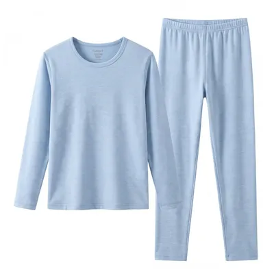 Productafbeelding van GAUBERT 155 Thermo-ondergoedset voor kinderen met merinowol, gestreept, lichtblauw, maat 158/164 (shirt + lange onderbroek)