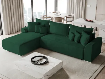Produktbild von BroMARKT Ecksofa SYDNEY mit Schlaffunktion Bettkasten Kissen Couch Sofa L-Form, Grün