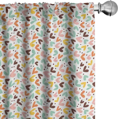 Zdjęcie produktu dla ABAKUHAUS Romantyczne zasłony, firanki, motyw miłosny w pastelowych kolorach, urocze abstrakcyjne serca i kropki, 2 sztuki 75 x 175 cm, wielokolorowe