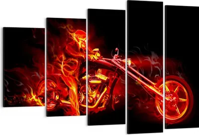 Produktbild von Bild auf Leinwand - Leinwandbild - Flammen Motorrad Skelett - 150x100cm - Wand Bild - Wanddeko - Leinwanddruck - Bilder - Kunstdruck - Wanddekoration - Leinwand bilder - Wandkunst - EG150x100-0148