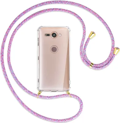 Produktbild von Handykette Backcover-Schutzhülle mit Band (Metall goldfarben) für Sony Xperia XZ2 Compact - lila/rosa/blau