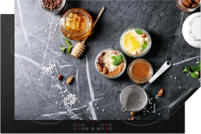 Produktbild von KitchenYeah© Herdabdeckplatte Honig - Gewürze - Küche - Marmor , 80x52cm, Küche Deko, Glaskeramikkochfeld Herdabdeckung, Abdeckplatte fùr Kochfeld