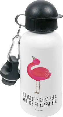 Produktbild von Mr. & Mrs. Panda Kindertrinkflasche Flamingo Stolz - Weiß - Geschenk, Rosa, Tochter, Getränkeflasche, Schwester, Kindergarten Trinkflasche, für den, Mama, Kinder