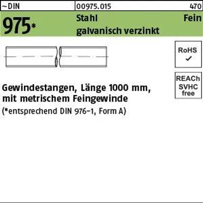 Produktbild von Gewindestange DIN 975 M 12 x 1,5 x 1000mm Stahl galvanisch verzinkt