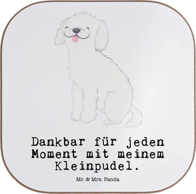 Produktbild von Mr. & Mrs. Panda Tassen Untersetzer Kleinpudel Moment - Weiß - Geschenk, Coaster, Tischuntersetzer, Holzuntersetzer, Glas, Tischschoner, für Gläser, Pudel