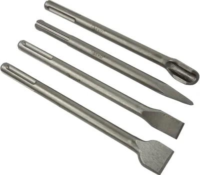 A set of four SDS-MAX chisels on a white background.
