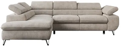Produktbild von Ecksofa Sofa Beige, Wohnlandschaft L-Form mit Schlaffunktion und Bettkasten, Schlafsofa mit Bettkasten, Sofa mit Einstellbare Kopfstützen, Peter L - Beige Struktur - Links Beige