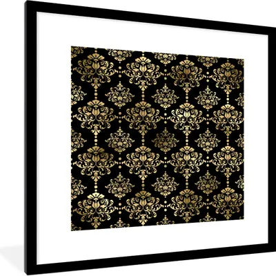Produktbild von MuchoWow® Gerahmtes Poster Muster - Barock - Gold - Schwarz 40x40 cm - Poster mit Schwarzem Bilderrahmen Wandposter Rahmen Foto Bilder - Poster - Plakat im Rahmen