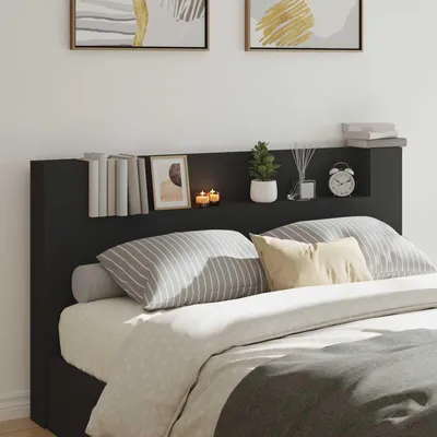 Produktbild von "Schlussverkauf" Bettkopfteil 1 pc - Einfache Montage - mit Regal Schwarz 180x16,5x103,5 cm Holzwerkstoff C11138