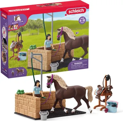 Immagine prodotto di Emily and Luna Horse Wash Box. Schleich playset with 19 elements including 1 Schleich horse. stable figurines playset