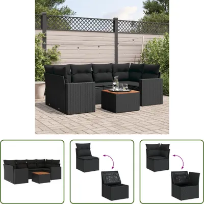 Produktbild von The Living Store 7-tlg. Garten-Sofagarnitur mit Kissen Schwarz Poly Rattan