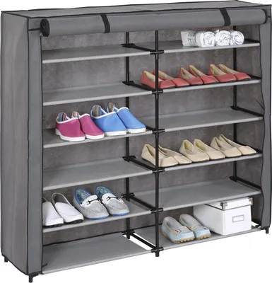 Produktbild von Schuhregal Stoffregal Kellerregal Schuhschrank VIOLA, 12 Böden, inkl. Schutzhülle in grau