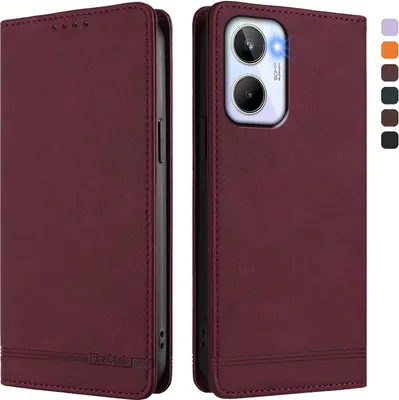 Produktbild von Hülle für Realme 10 4G, Retro Kunstleder Ständer Klapphülle mit Kartenfächer und Magnetische Rot