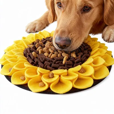 Produktbild von Hundespielzeuge,Schnüffelteppich für Hunde, Schnüffelmatte mit Sonnenblumenmotiv, zur Stressreduzierung und für langsames Fressen, 38 x 38 cm, Gelb