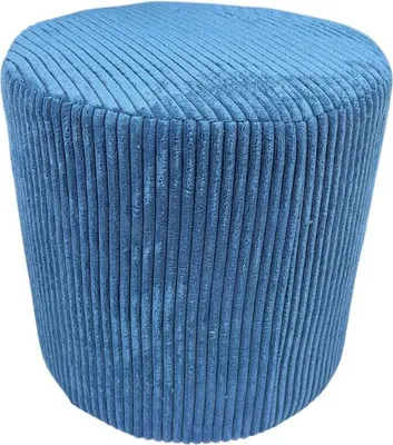 Zdjęcie produktu dla Pufa POSO sztruksowa 40x40 cm tapicerowana okrągła miekkie siedzisko do salonu podnóżek granatowa