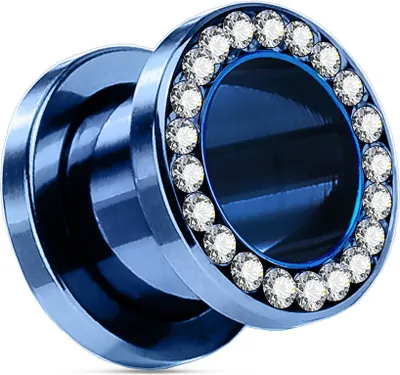 Produktbild von Flesh Tunnel Plug Edelstahl Zirkonia Kristalle Strass Hollow Schraubverschluss blau-klar 4 mm