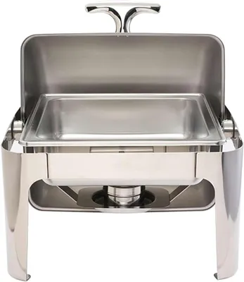 Image de Plat de service chauffant - Marmite en acier inoxydable - Pour les fêtes et les repas - Couvercle intégré - Plat de service rond - Argenté