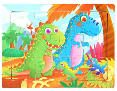 Produktbild von Kinder Baby Holz Dino Puzzle Cartoon Dinosaurier 12 Teile Puzzle