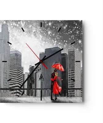 Produktbild von Wanduhr - Quadrat - Glasuhr - Stadt Haus Straße - 40x40cm - Schleichendes Uhrwerk - Lautlos - zum Aufhängen bereit - Dekoration Modern - Wanddekoration aus Glas - C3AC40x40-3948