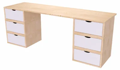 Productafbeelding van Bureau van massief hout met 6 lades, kubusvormig - Natuurlijke lak/wit