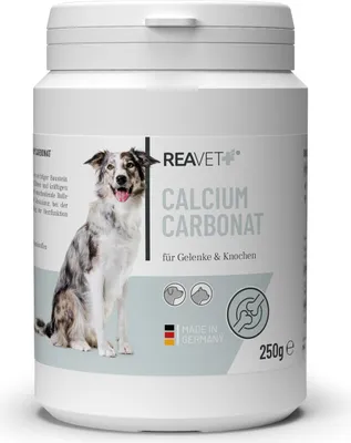 Productafbeelding van REAVET Calciumcarbonaat 250g voor honden en katten – BARF-supplement in poedervorm, calciumcarbonaat, natuurlijke, complete voeding, uitgebalanceerd BARF-supplement voor botten, spieren, geheugen en hartfunctie
