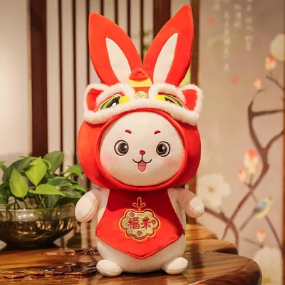 Produktbild von Nette kleine Kaninchen Plüschpuppe 2023 Jahr Maskottchen Bunny gefüllt Spielzeug für Kinder Geschenke Hausdekoration E Über 30cm