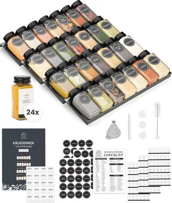 Produktbild von Famanu Kräuterregal 28 Gläser - Organisieren Sie Ihre Küche mit Deckel und Zubehör - Komplettset in Schwarz