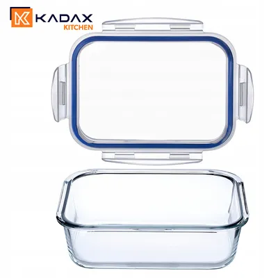 A glass food storage container with its lid, shown separately against a white background.