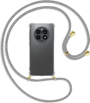 Produktbild von Handykette Backcover-Schutzhülle mit Band (Metall goldfarben) für Huawei Mate 50 Pro (DCO-AL00,LX9) - weiß/grau kariert