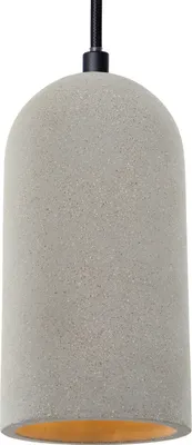A pendant light with a concrete-like finish.