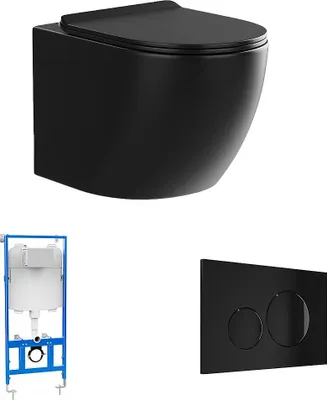 Produktbild von Sparset - Wand-WC mit Trägergestell & Betätigungsplatte - Schwarz matt - JAVOINE