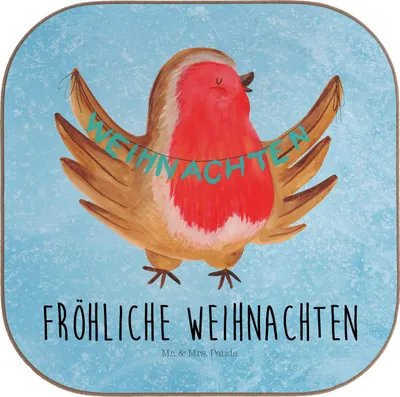Produktbild von Mr. & Mrs. Panda Untersetzer für Gläser Rotkehlchen Weihnachten - Eisblau - Geschenk, Weihnachtsmotiv, Frohe, gläseruntersetzer, Holzuntersetzer, Vogel, Tassen, Winter