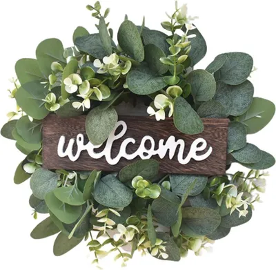 Image de Couronne Artificielle Feuilles Guirlande Bienvenue Porte Décoration Murale