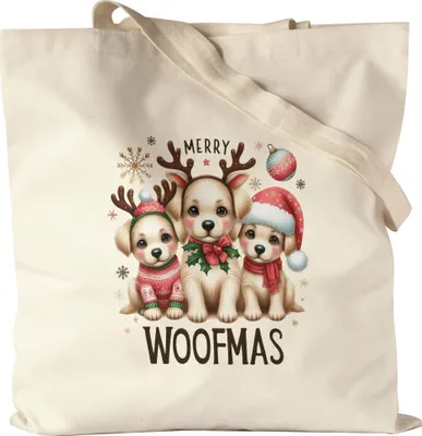 Produktbild von Merry Woofmas Lustiges Hundemotiv Jutebeutel Geschenkidee witziges Design Weihnachten