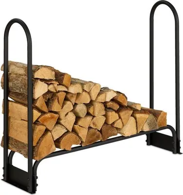 Produktbild von Erweiterbares Metall Brennholzregal Schwarz für Innen- & Außenbereich 108x30x110 cm