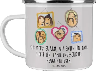 Produktbild von Mr. & Mrs. Panda Teetasse Stiefvater Liebe - Grau Pastell - Geschenk, becher emaille, Tasse, Stiefkinder, Pott, persönliche Erinnerungen, Teebecher, Zusammenwachsen