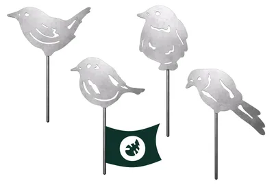 Produktbild von Gartendekoration mit Vögeln – Silberne Gartenstecker mit Vogelmotiv – Gartendekorationsset mit Antik-Finish – Blumenstecker aus Edelstahl – Stabile Gartenstecker – Silberne Dekoration für Garten, Balkon und Terrasse