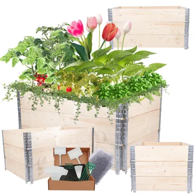 Produktbild von MODO24 Hochbeet Holz, Pflanzrahmen, Kräuterbeet, Gemüsebeet, Massivholz Kiefer, Garten, 60x120x80 cm, Natur unbehandelt, ZP10