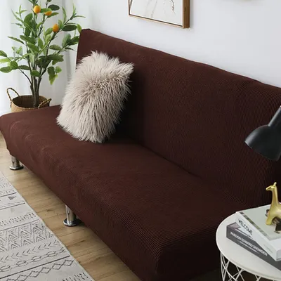 Produktbild von Einfarbiger Bezug für armloses Schlafsofa, umwandelbar in ein 3-Sitzer-Bett, dunkelbraun, 150–190 cm