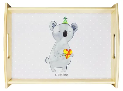 Produktbild von Mr. & Mrs. Panda Bett-Tablett Koala Geschenk - Grau Pastell - Party, Sofa Tablett, Holztablett, Deko, Geburtstag, Servier