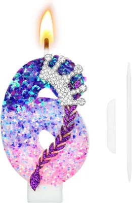 Productafbeelding van Pop verjaardagskaarsen, glitter, verjaardagskaarsen, cijfers 6