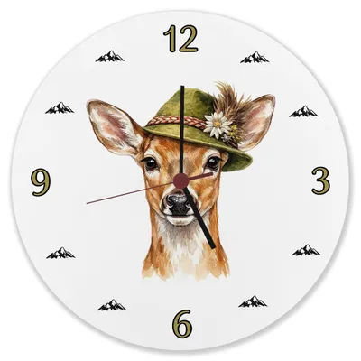Produktbild von Reh mit alpenländischem Trachtenhut Wanduhr aus Alu