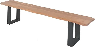 Produktbild von Esszimmerbank 180x42 cm Chicago, Akazienholz naturfarben, Massive Holzbank mit echter Baumkante, Baumkantenbank mit U-Gestell Schwarz, Sitzbank mit 26 mm Platte