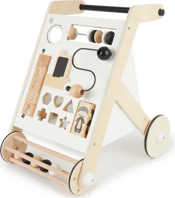 Produktbild von Bieco Lauflernwagen Holz, schwarz weiß | Multifunktionale Baby Lauflernhilfe | Laufwagen für Babys zur Förderung der Motorik | Baby Gehhilfe mit Gummibereifung | Activity Lauflernhilfe für Babys